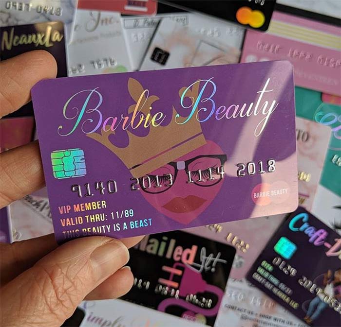 Unique Business Cards!!! Holographic GOLD Foil Credit Cards that we designed and printed for @bossylashco ✨□ We L❤️VE the faux glitter drops and crown in the background. #lashco #bossylashes #shaynamade